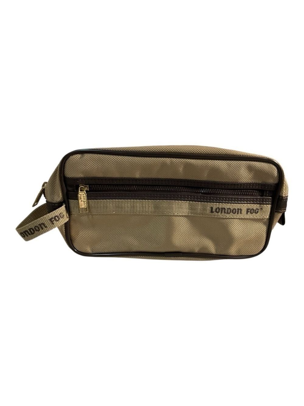 London Fog Tan Toiletry Bag Travel Organizer Structured Zip Case